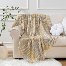 Battio Yellow Throws for Sofas Armchairs Couch Beds Ultra Soft Warm Ochre Blanket Rug 127x152 cm