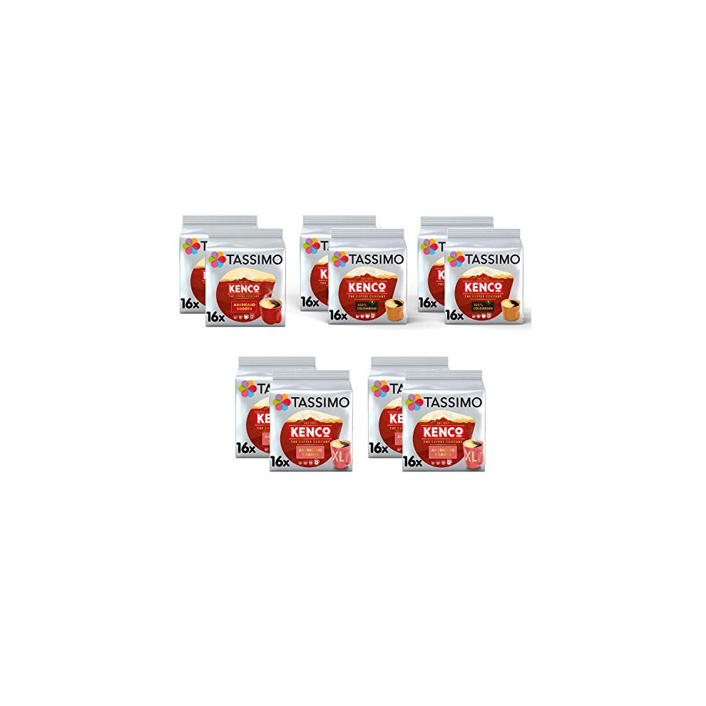 Tassimo Coffee Kenco Coffee Pods Bundle - Kenco Americano Smooth/Americano Grande/Pure Colombian pods - 10 Pack (160 Servings)