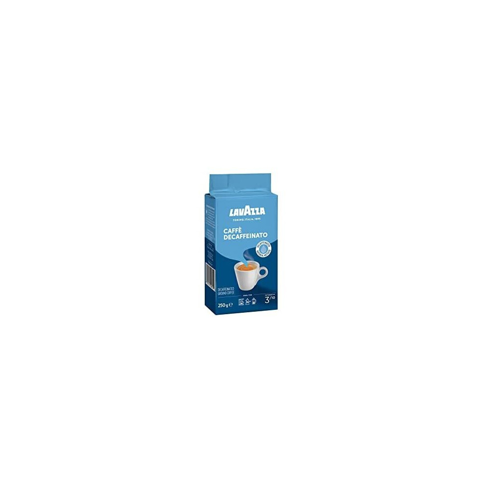 Lavazza Caffe Decaffeinated Ground Coffee, Arabica And Robusta Medium Roast, 8 Pack Of 250 G Light