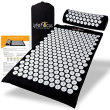 LyfeFocus Acupressure Mat & Pillow Set with Travel Bag - Cushioned Spike Acupuncture Massage Mat for Back, Neck & Shoulder Pain Relief - Easing M