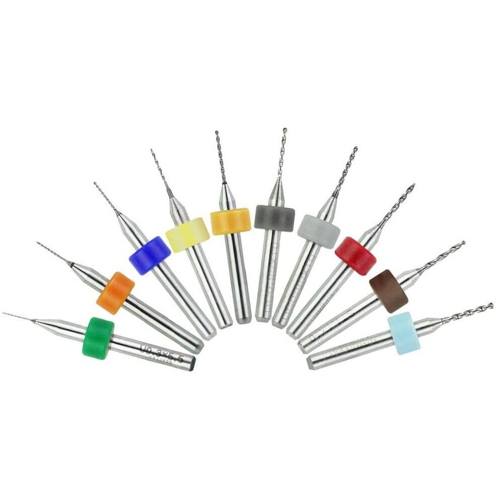 Kbnian Set Of 10 Micro Carbide Pcb Drill Bits Diameter 0.3Mm To 1.2Mm Shank 1/8Â Small Mini Tiny Tipped Tungsten Twist Auger Boring Miniature Hole 745499530583