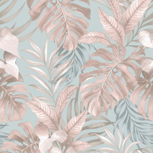 Muriva Teeva Jungle Duck Egg Wallpaper 183502 - Washable, Paste-The-Paper, 10.05m x 53cm, 64cm Repeat, Straight Match