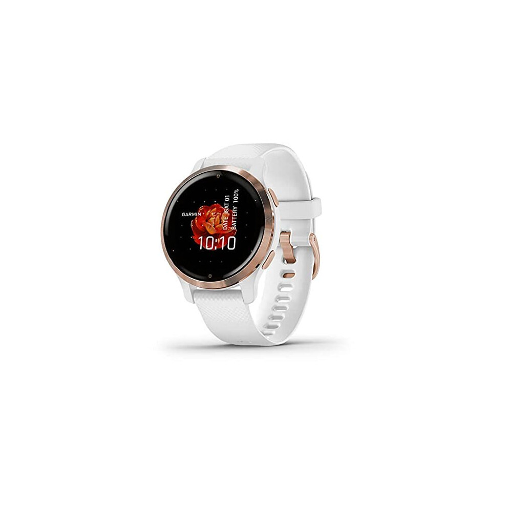 Garmin Venu 2S Smaller-sized GPS smartwatch with all-day health monitoring, Rose Gold Bezel with White Case and Silicone Band