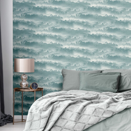Muriva Muriva Tropical Landscape Teal Wallpaper 188501 1