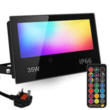 HEKEE 35W RGB LED Flood Light Outdoor, IP66 Waterproof, Remote Control Included, 24-Hour Timer, 12 Colors + 3 Mood Modes, DIY Strobe, Wide Beam