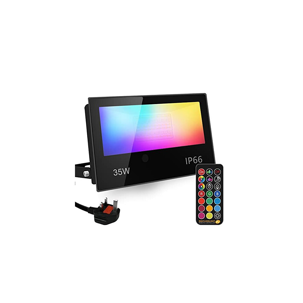 LED Flood Light Outdoor 35W, Colour Changing RGB FloodLight, Timing, Remote Control Included, IP66 Waterproof
