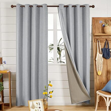 Deconovo Faux Linen 100% Blackout Curtains Thermal Insulated Eyelet Curtains for Bedroom Grey W52 x L84 Inch One Pair