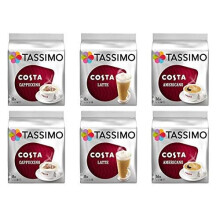 Tassimo Coffee Costa Selection - Costa Latte/Costa Cappuccino/Costa Americano Coffee Pods - 6 Packs (64 Drinks)
