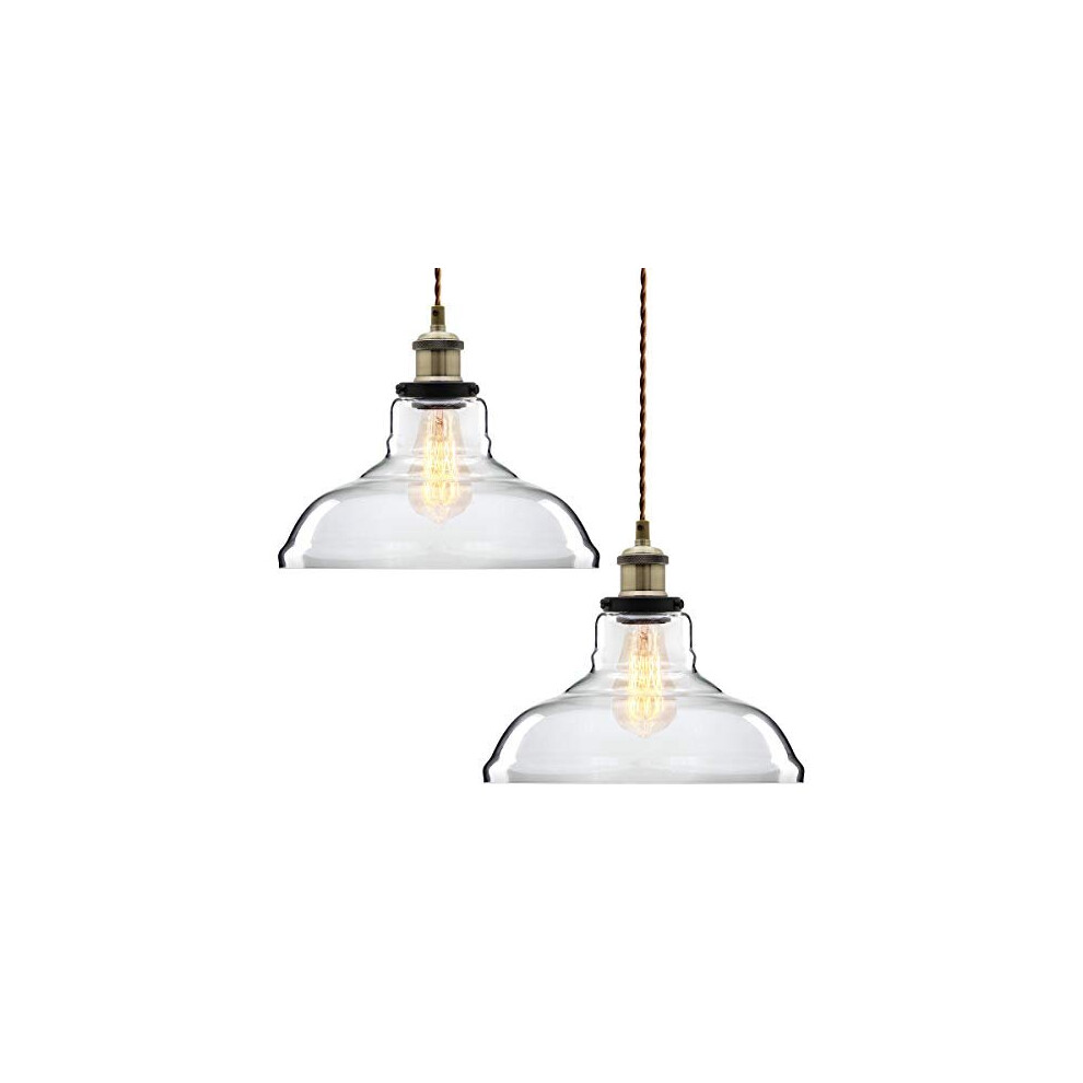 Pack of 2 Modern Vintage Glass Chandelier Shade Pendant Hanging Ceiling Light E27 - Clear Glass