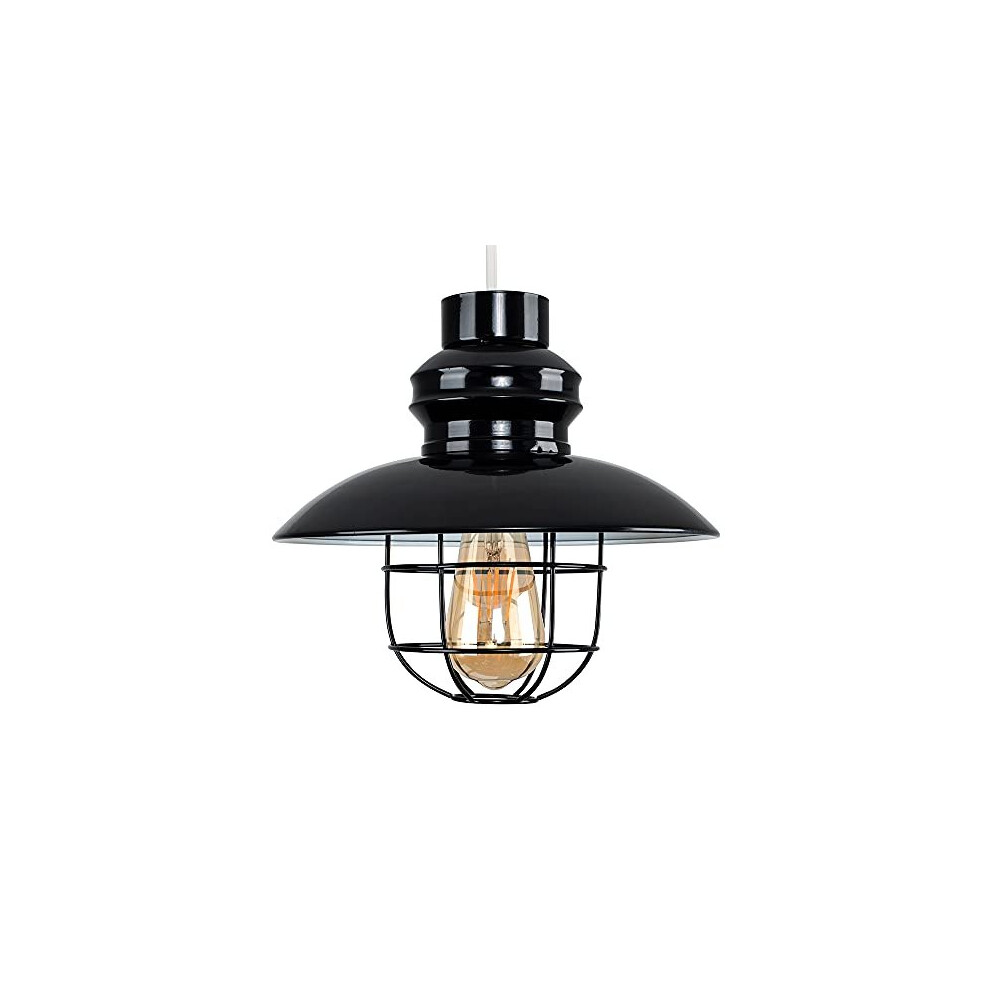 Modern Matt Black Metal Fisherman's Style Ceiling Pendant Light Shade - Complete with a 4w LED Filament Bulb [2700K Warm White]