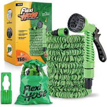 Flexi Hose 150 Foot Expandable Garden Hose with 7 Function Spray Nozzle - Durable ABS Fittings for Leak-Proof and Kink-Free Garden Hose - Extra-S