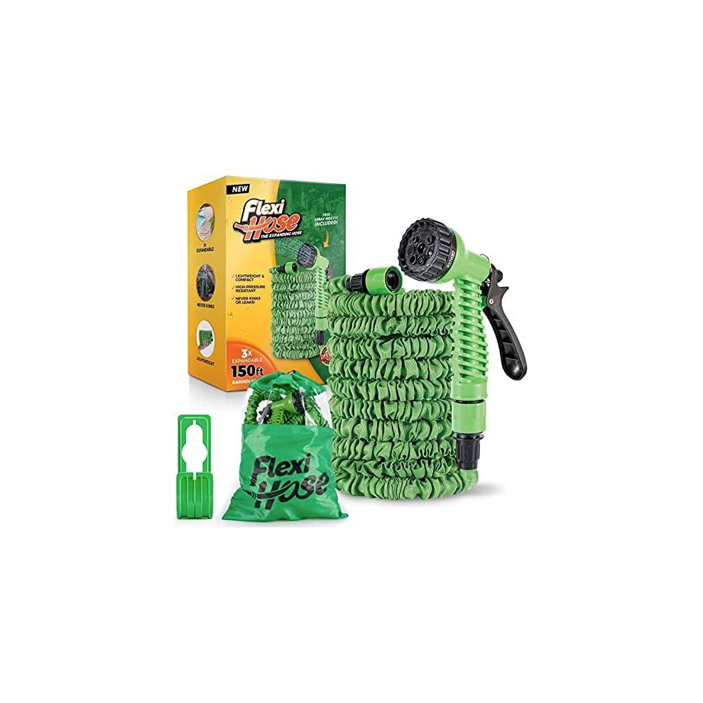 Flexi Hose 150 Foot Expandable Garden Hose with 7 Function Spray Nozzle - Durable ABS Fittings for Leak-Proof and Kink-Free Garden Hose - Extra-S