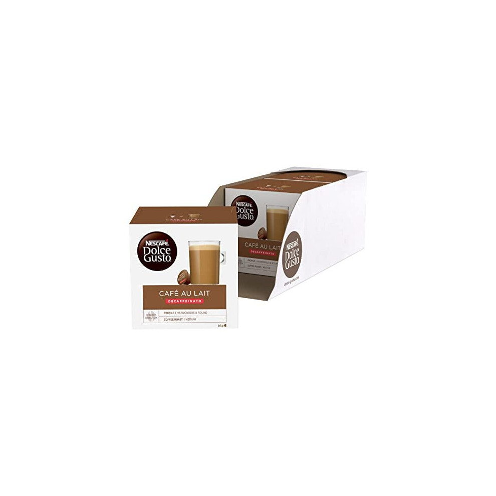Nescafe Dolce Gusto Cafe Au Lait Decaffeinated Coffee Pods - Pack Of 3 X 16, 48 Capsules