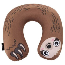 FRINGOO Inflatable Travel Pillow for Women Men Kids Soft Velour Neck Support Aeroplane Cushion Compact Unicorn Sloth Lama Rainbow (Sloth)