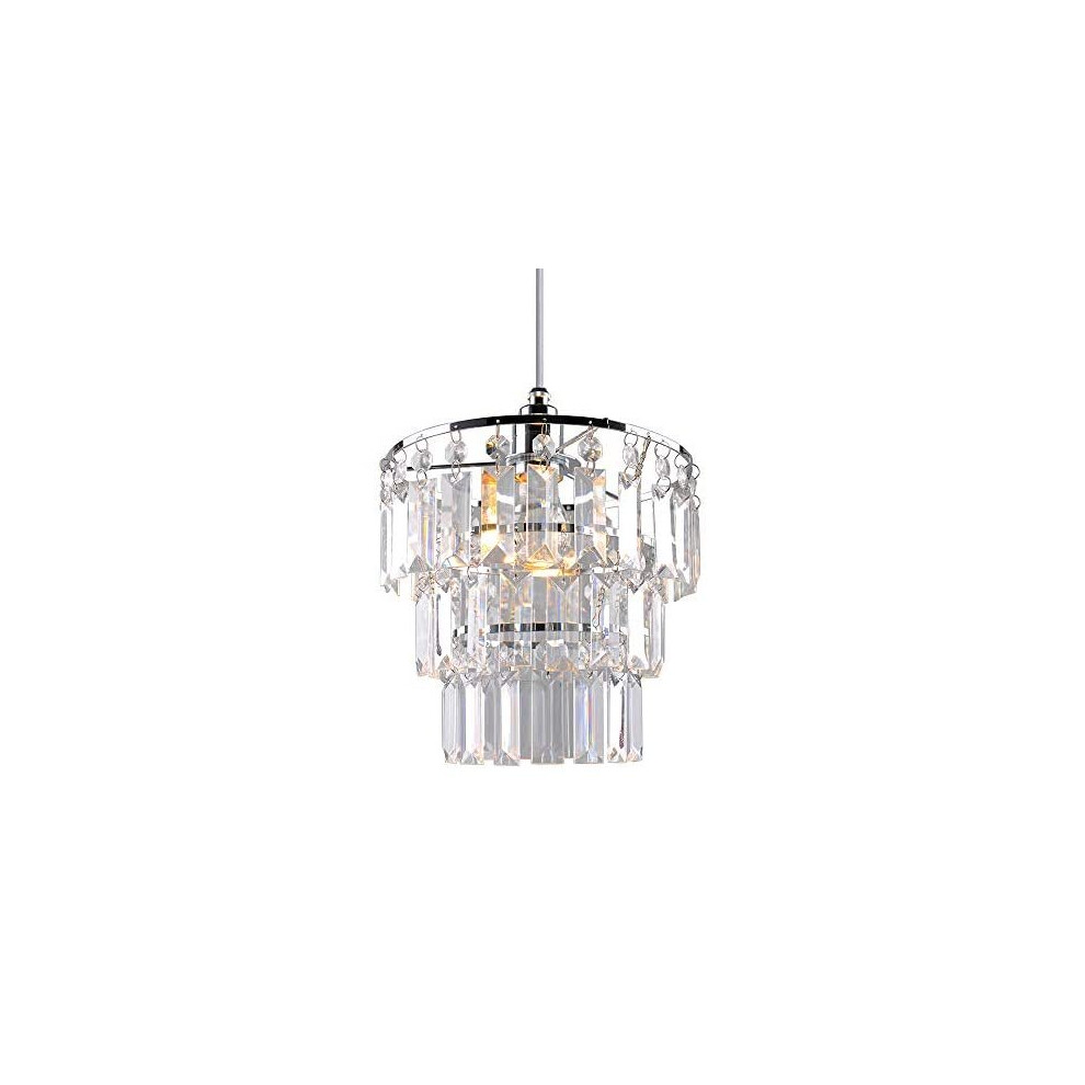 Crystal Light Shade, Modern Chrome Chandelier Ceiling Pendant Light Shades,3 Tiers Crystal Acrylic with Clear Jewel Effect Droplets,Chrome Frame