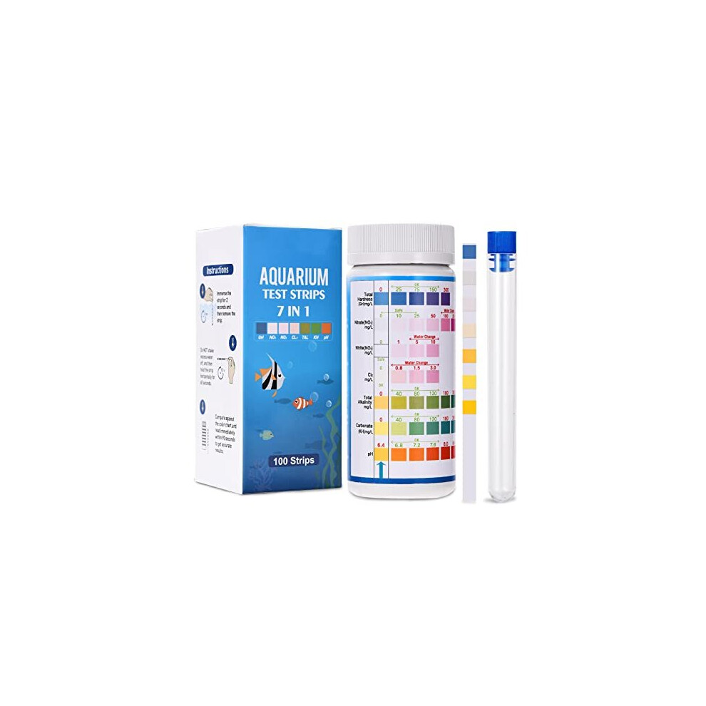 FUNSW 7 In 1 Aquarium Test Strips, Fish Tank Test Kit,Freshwater Saltwater Aquarium Water Test Kit To Detect pH Nitrite Nitrate Chlorine Carbonat