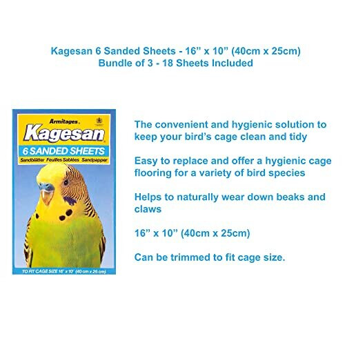Kagesan Blue BIRD CAGE SAND PAPER SHEETS 3X6 PACK = 18 SHEETS 40cmX25cm 1