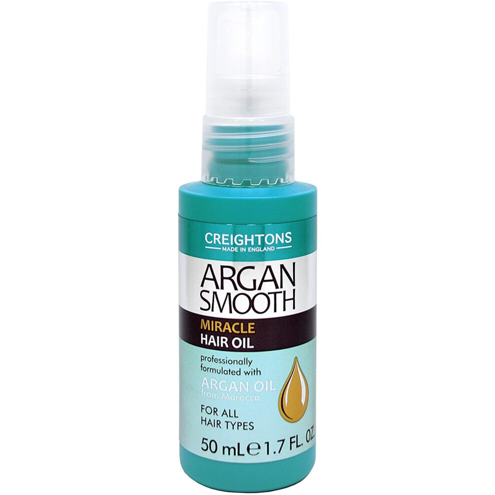 Creightons Argan Smooth Miracle Hair Oil Professionally Formulated From Morocco Replenishes Moisture for Strength Shine, Clear, 50 ml