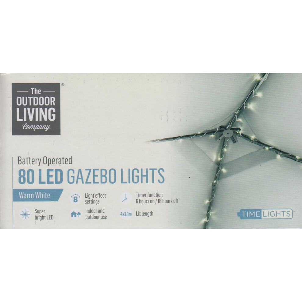 Premier Gazebo String Lights 80 Warm Led Garden Lights Battery Operated White