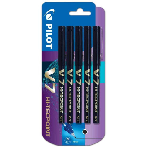 Pilot Pilot V7 0.7 mm Liquid Ink Rollerball Pen - Black (Pack of 5) 2