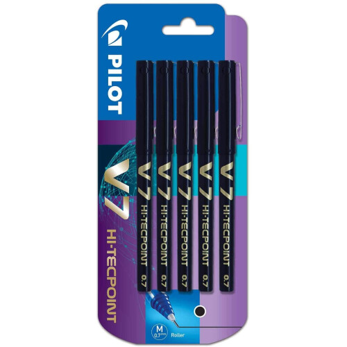 Pilot Pilot V7 0.7 mm Liquid Ink Rollerball Pen - Black (Pack of 5)