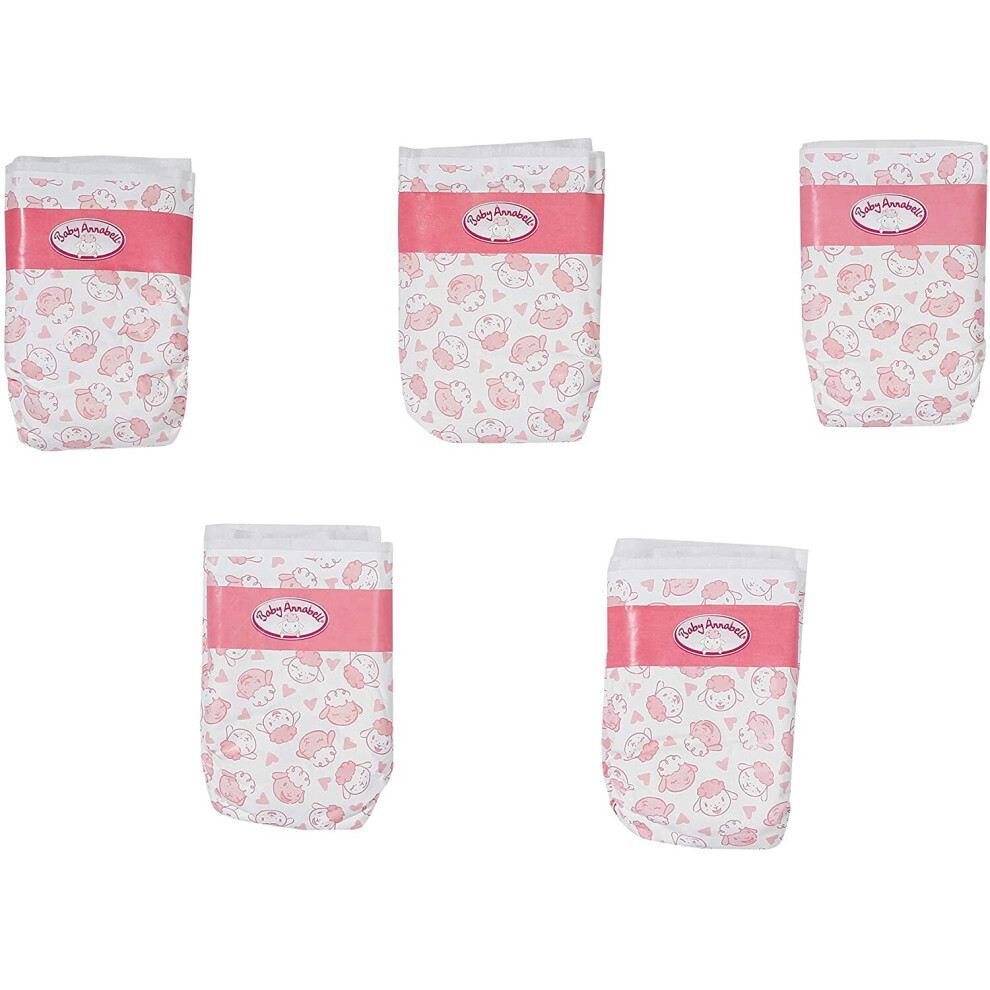 Baby Annabell Nappies For 43 Cm Dolls - Easy For Small Hands, Creative Play Promotes Empathy And Social Skills, For Toddlers 3 Years And Up - 5 Pack