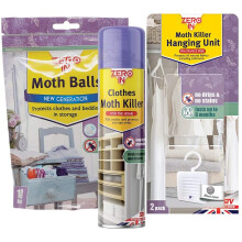 Zero In COM003 Clothes Moth Attack Kit for Wardrobes and Drawers, Includes Killer Spray, Moth Balls and Hanging Units, 18x7x0.373 cm