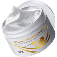 Mascarilla de Cabello con Queratina - Biotina, Colágeno y Aceite de Ricino para Cabello Seco