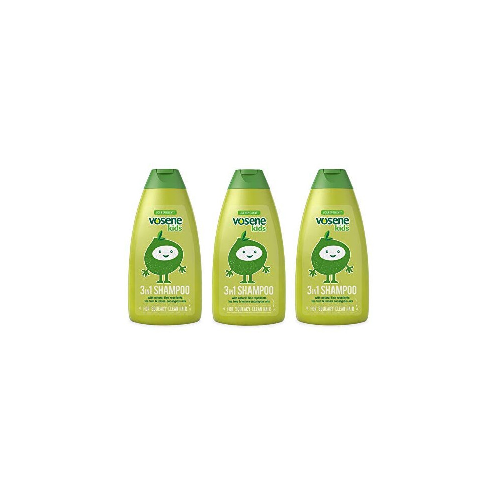 THREE PACKS of Vosene Kids 3 in 1 Conditioning Shampoo Head Lice Repellent