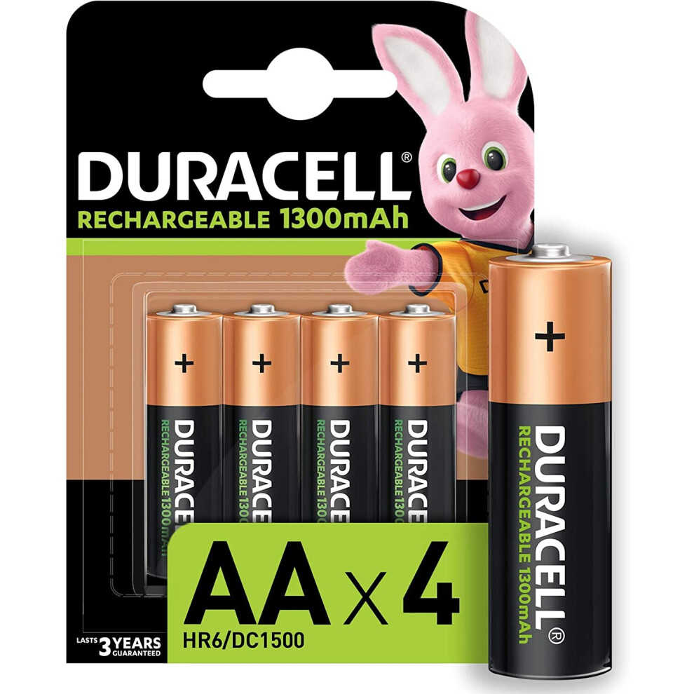 Duracell Rechargeable AA 1300 mAh Batteries, Pack of 4