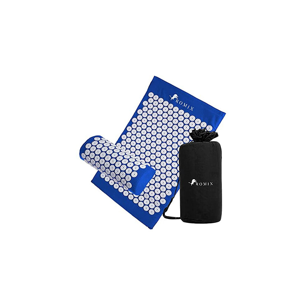 Romix Acupressure Mat And Pillow Set With Spike Points For Back, Neck & Foot Pain Relief - Muscle Relaxation, Stress Reduction