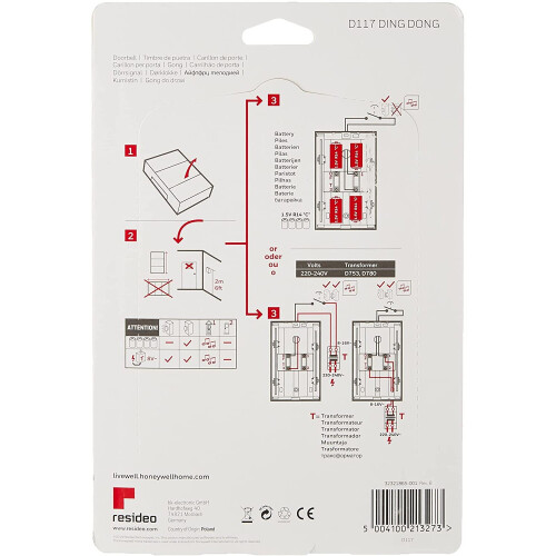 Honeywell Honeywell Home Ding Dong Classic Wired Doorbell – White, D117 2