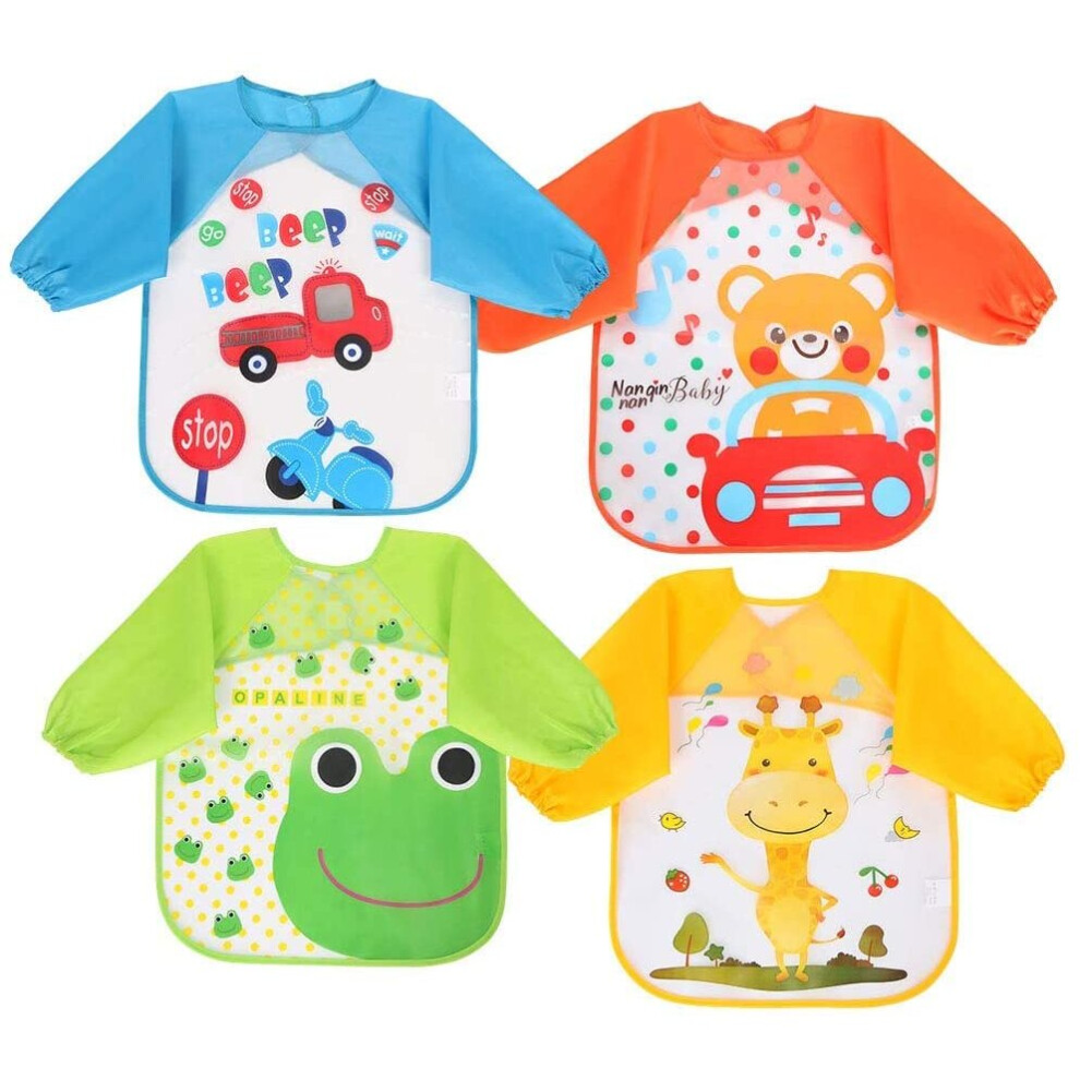 Bibs With Sleeves,4 Pcs Waterproof Long Sleeve Bib Unisex Feeding Bibs Apron For Infant Toddler 6 Months To 3 Years Old Vicloon