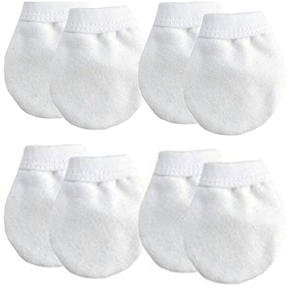 Soft Touch 4 Pairs Baby Anti Scratch Mittens With Wrist Cuffs Blue Pink Or White