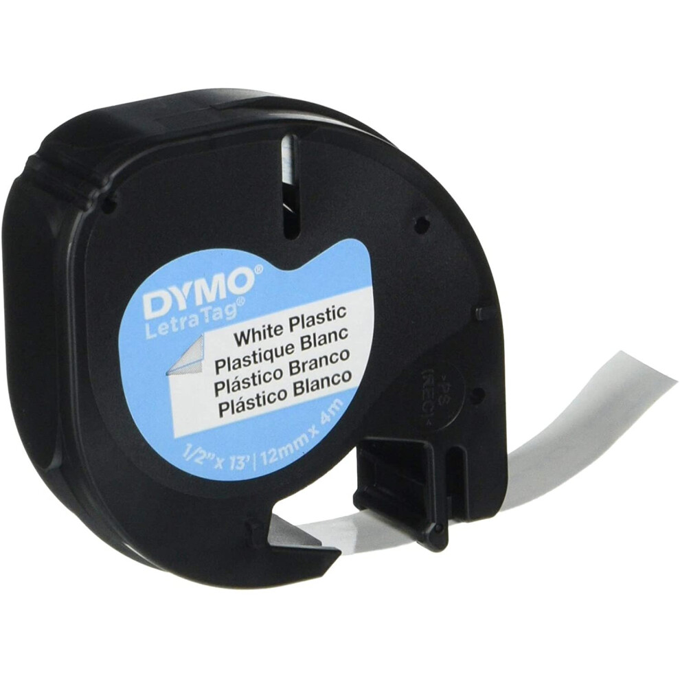 DYMO Authentic LT Plastic Labels | 12 mm x 4 m Roll | Black Print on White Labels | for LetraTag Label Makers