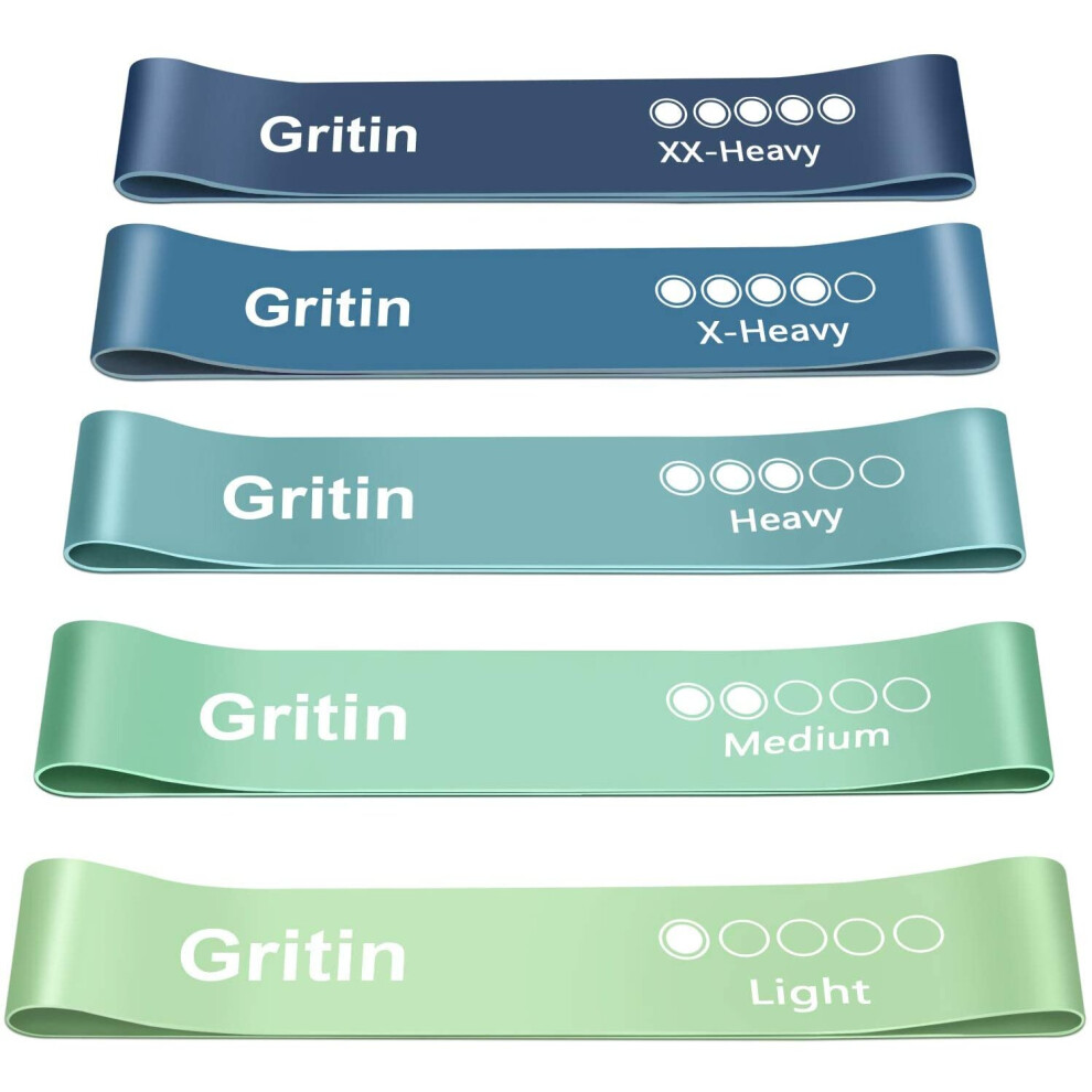 Gritin Resistance Bands, [Set of 5] Skin-Friendly Resistance Fitness Exercise Loop Bands with 5 Different Resistance Levels - Carrying Case Included -