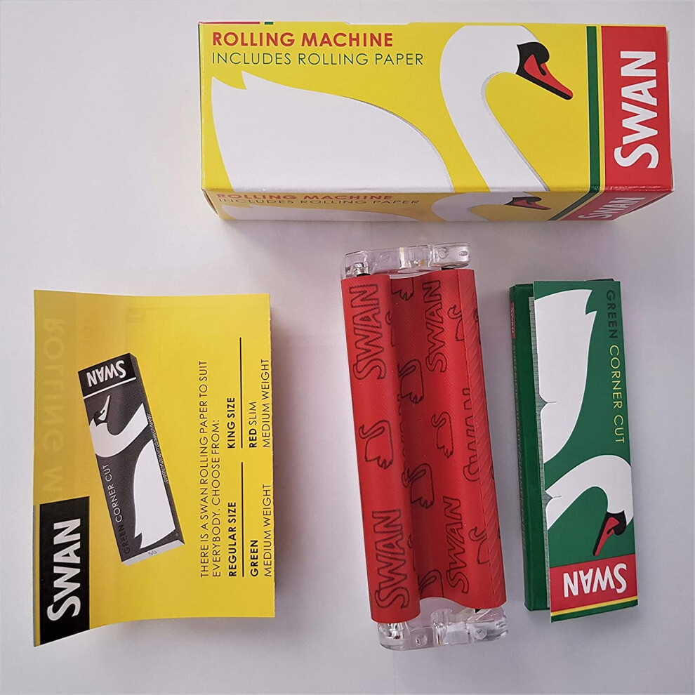 House Of Swan Green Swan Regular Size Cigarettes Rolling Machine + Regular Size Cigarette Rolling Paper, 250 G