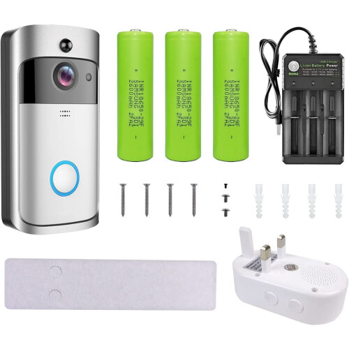 (White-with 3 batteries) Wireless Video Doorbell WiFi Smart Video Doorbell Security Camera