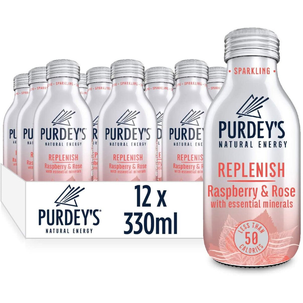 Purdey's Replenish Multivitamin Energy Drink - Raspberry & Rose with Essential Minerals - 12 x 330ml Bottles