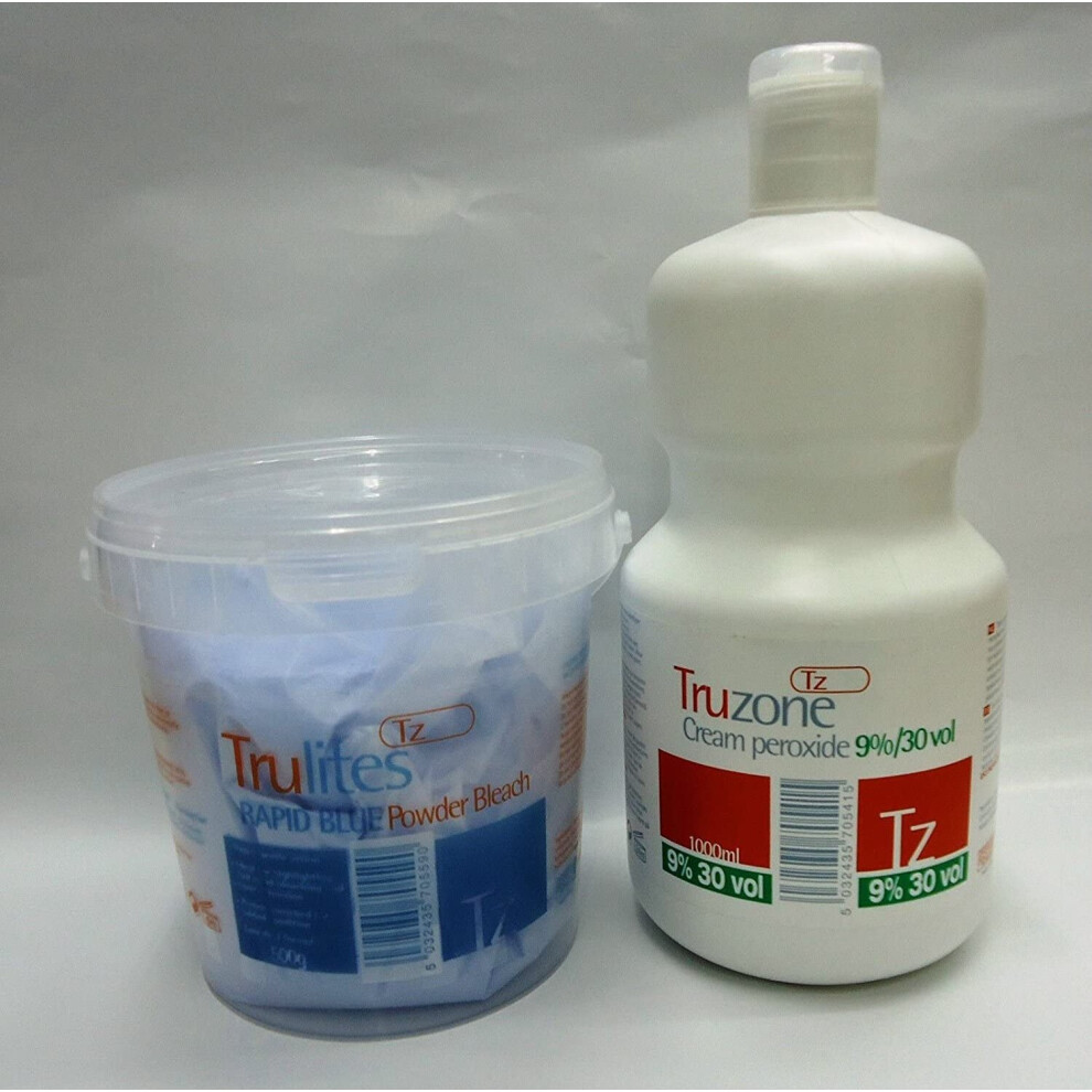 SETS OF TRUZONE CREAM PEROXIDE 9% (30 VOL) 1000ML & RAPID BLUE HAIR BLEACH 500GM by Truzone