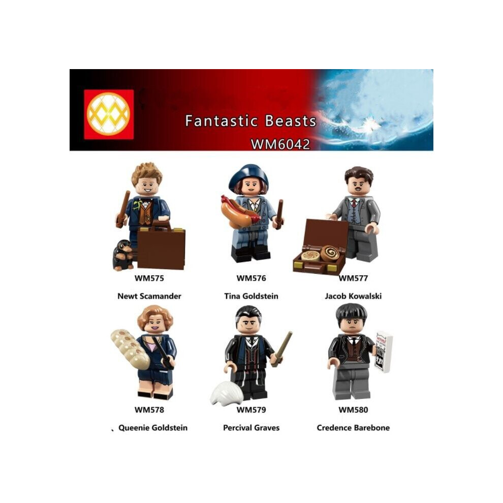 6PCS Fantastic Beasts Newt Niffler Blocks Minifigures Children's Toy Gifts Fit Lego