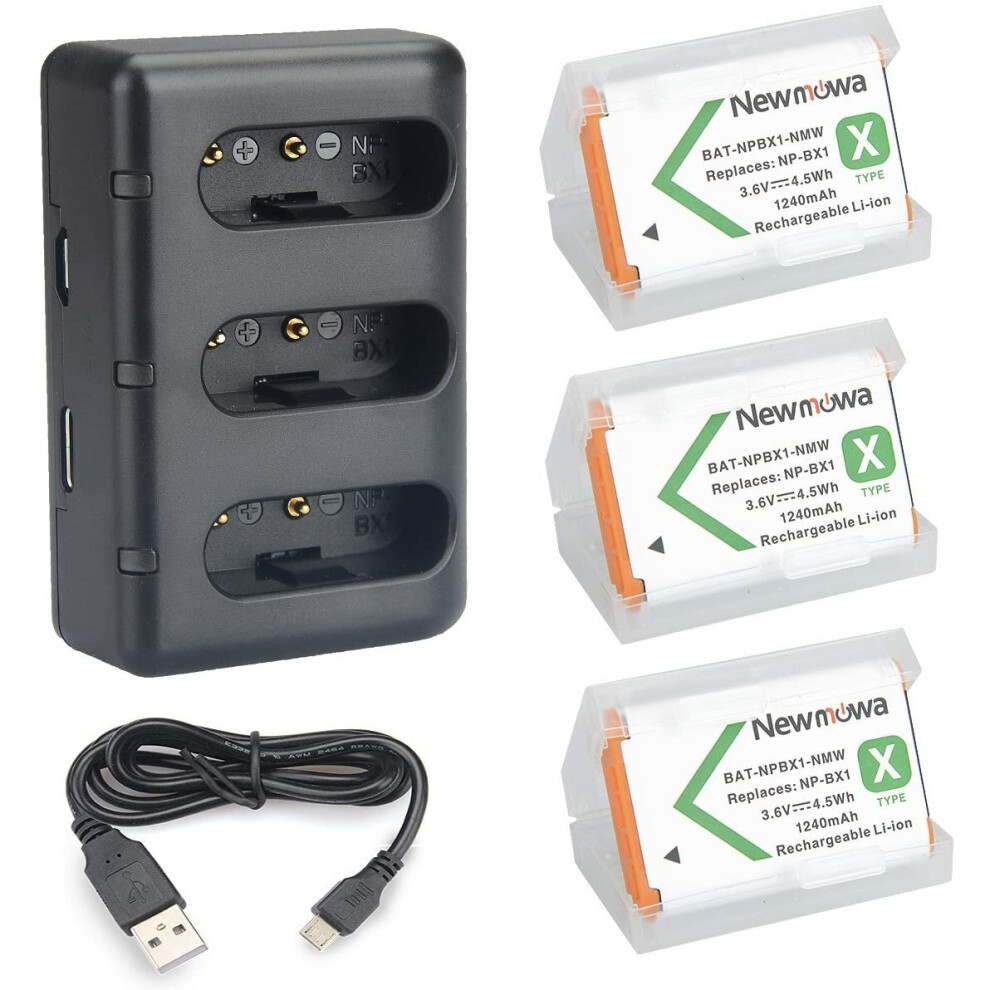 NP BX1 Newmowa Replacement Battery (3-Pack) and 3-Channel USB Charger set for Sony NP-BX1 and Sony DSC-RX100,DSC-RX100 II,DSC-RX100M II,DSC-RX100