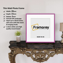 (Pink With White Mount, 20x20CM Pic (25x25CM Frame)) Square Size Thin Matt Red Picture Frame Wall Art Frames Flat Wooden Effect Poster Frame