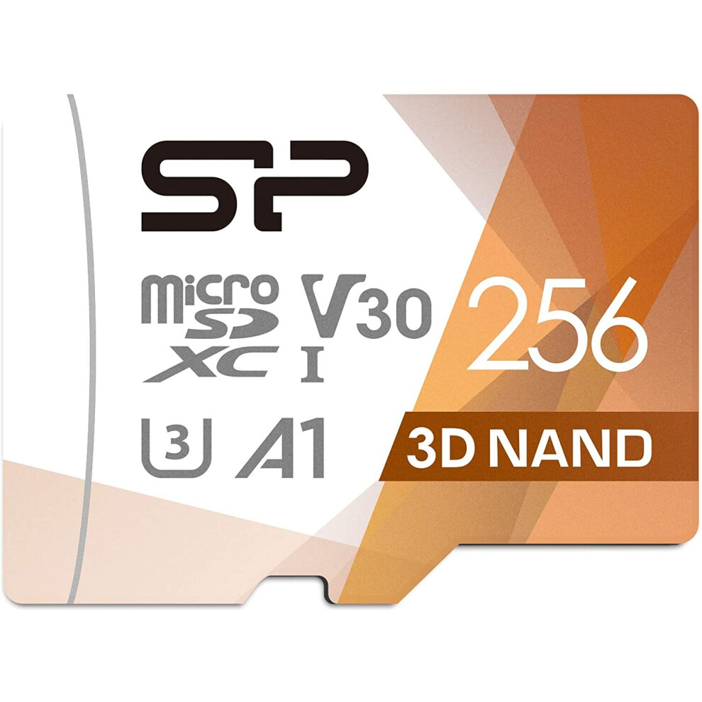 Silicon Power 256GB R/W up to 100/ 80MB/s Superior Pro microSDXC UHS-I (U3), V30 4K A1, High Speed MicroSD Card with Adapter