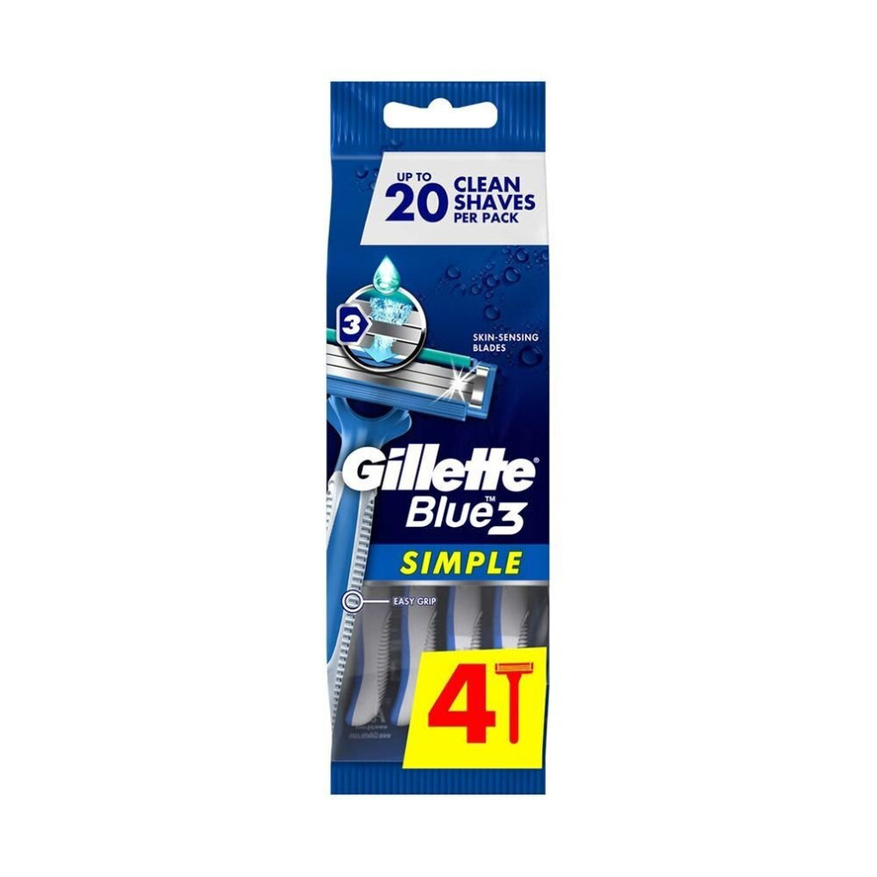 Gillette Blue Simple 3 Disposable Razor  Men's Shaving Razor 4's 30197