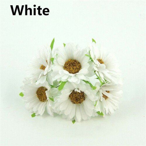 (White) 6pcs Artificial Gerbera Daisy Fake Silk Flower DIY Sunflower Wedding Home Decor