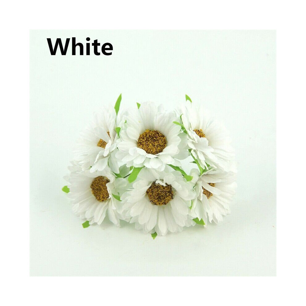 (White) 6pcs Artificial Gerbera Daisy Fake Silk Flower DIY Sunflower Wedding Home Decor