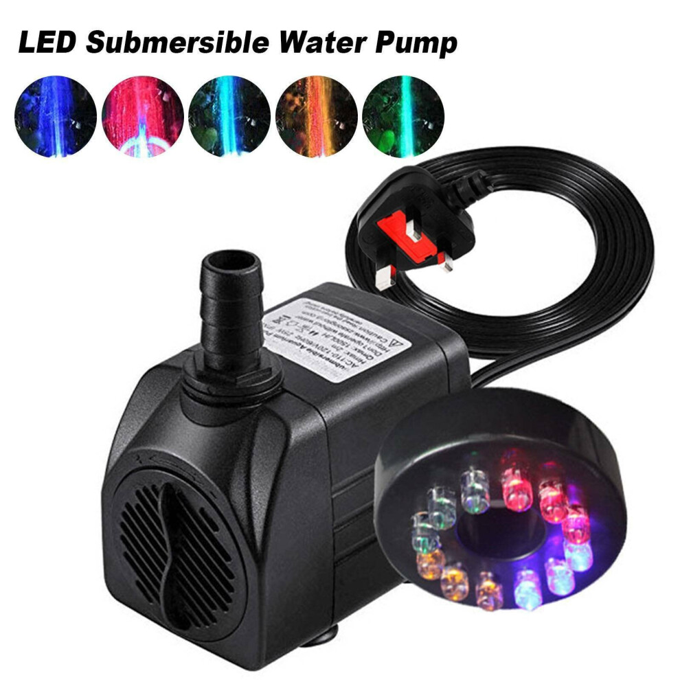 Electric Fountain Garden Pool Water Pump With 12 LED Light