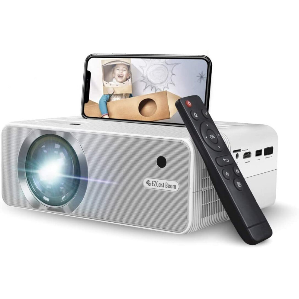 EZCast Beam V3 5GHz WiFi Outdoor Projector for Android and iPhone | 1080P Support, 10600 Lumens, Compatible with Fire TV Stick, Roku, HDMI, USB, OTA