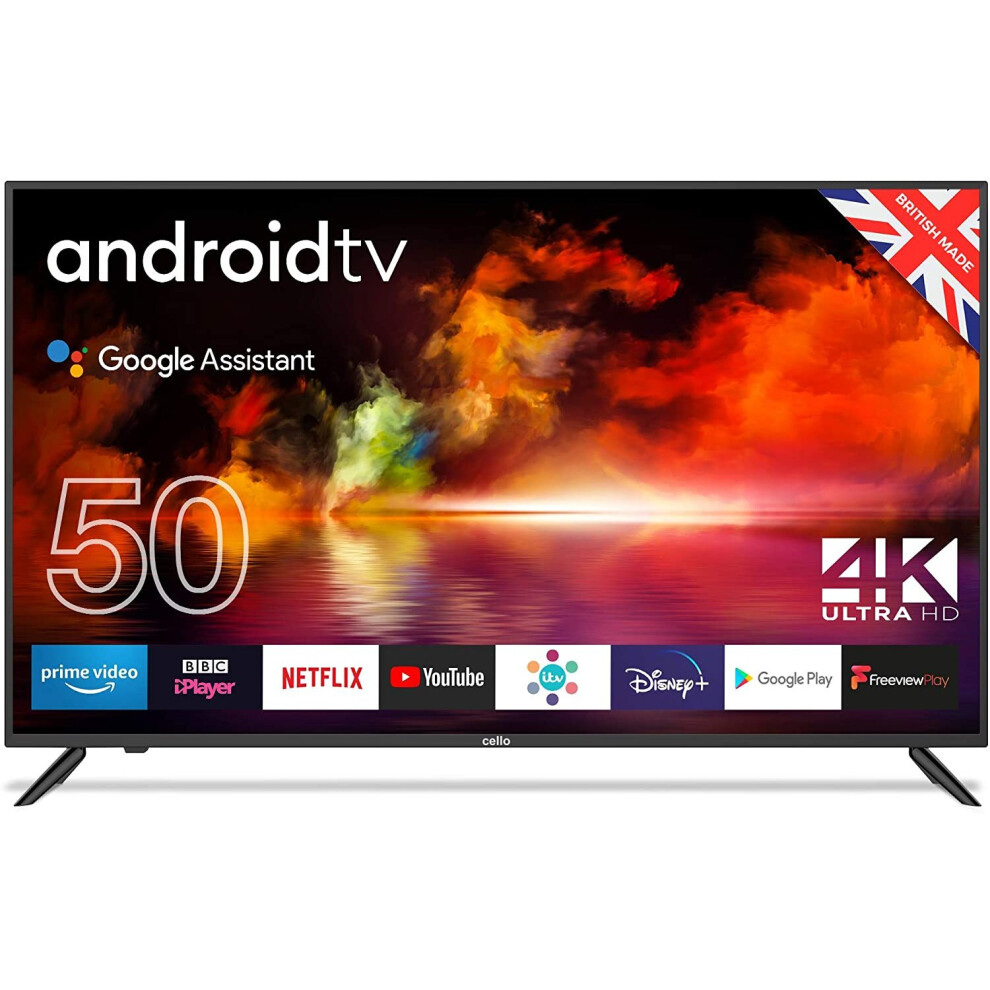 Cello ZK4-G0205 50 inch 4K Ultra HD Smart Android TV with Freeview Play, Google Assistant, Google Chromecast, 3 x HDMI and 2 x USB Made in the UK